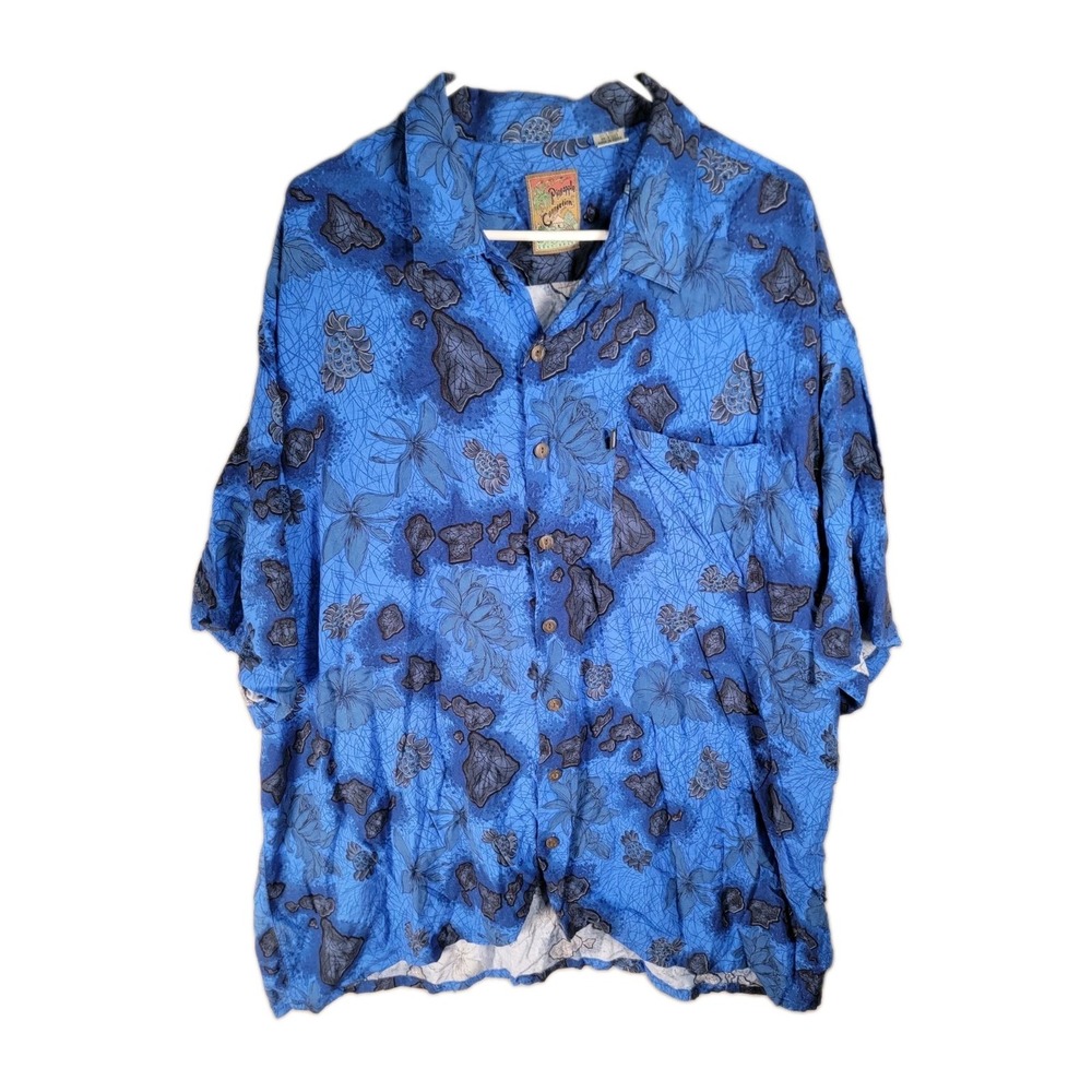 Vintage Pineapple Connection Mens 3XT Blue Rayon Hawaiian Shirt Hawaiian Island